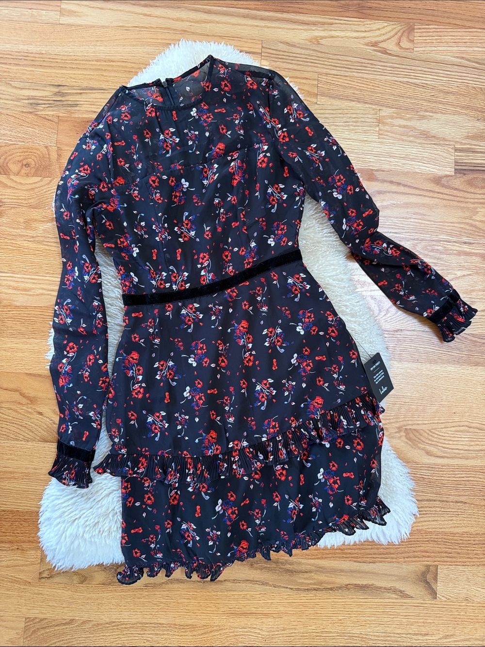 Lulu's Black Dress with Red and Blue Floral Accents